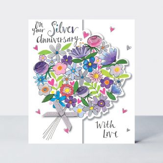 buy silver anniversary bouquet handmade card online pretty floral silver wedding anniversary cards for couple friends mum dad grandparents 25th wedding anniversary c